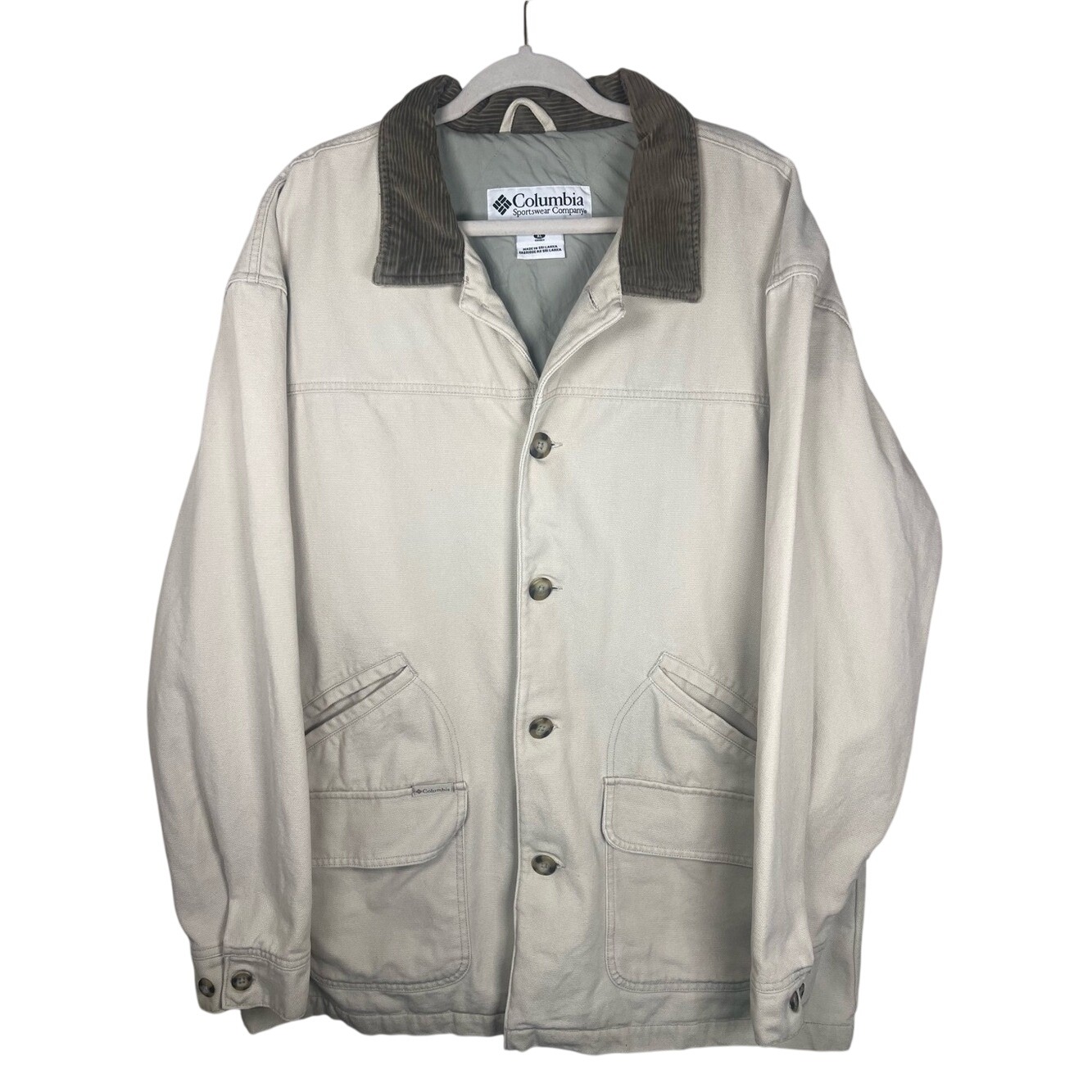 Vtg Columbia Sportswear Canvas Barn Jacket Chore Coat Khaki Tan Corduroy Men Xl